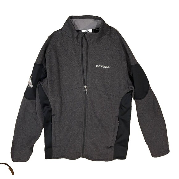 SPYDER Full Zip Knit Sweater Coat Jacket  Zip Pockets  sz M  Black Grey - Picture 1 of 6